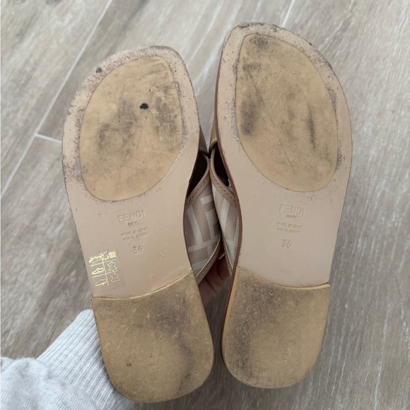 Fendi Leather FF Logo Sandals in Beige - Picture 7 of 7